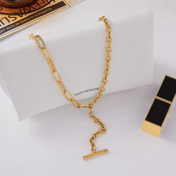 18K Gold Plated Y Chunky Chain Necklace - Picture 5 of 8